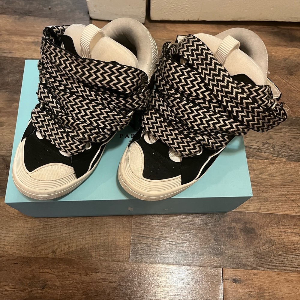 Lanvin Black and White Zigzag Sneakers